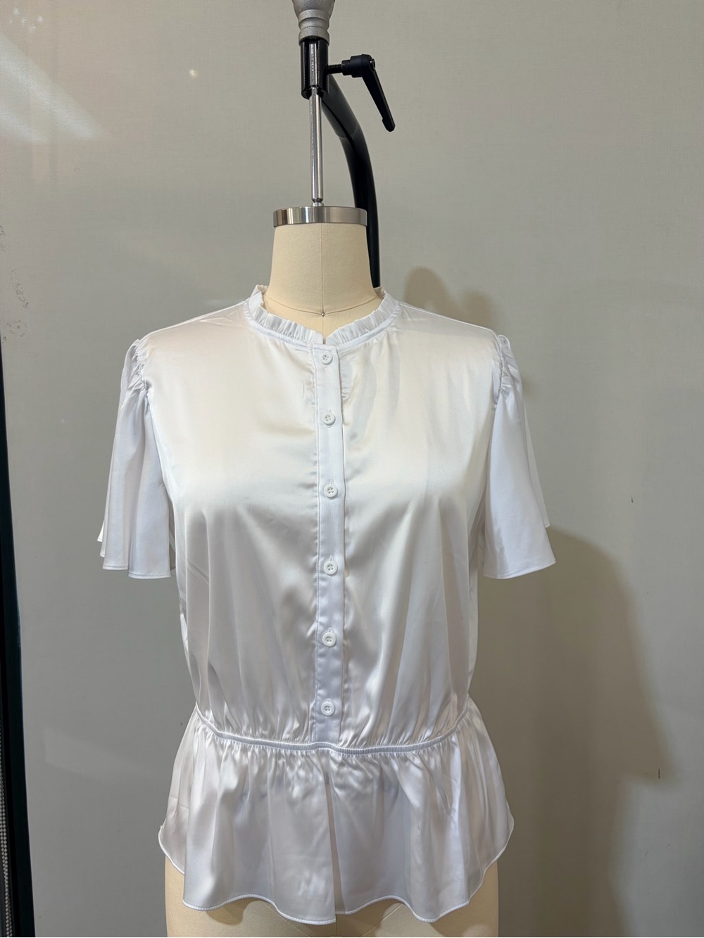 White Short-Sleeve Ruffled Blouse - Picture 3 of 4